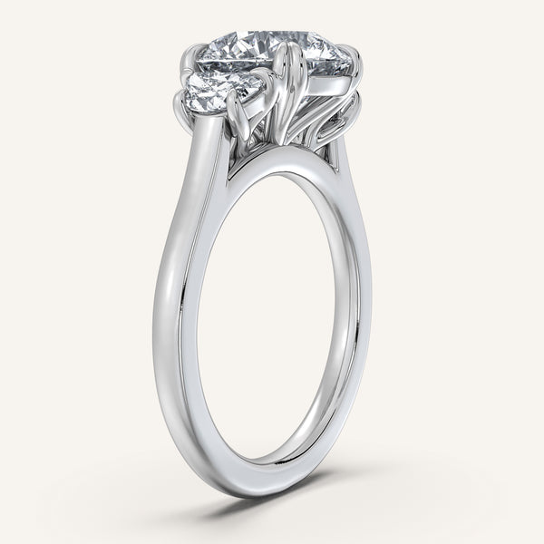 Round Three Stone Halfmoon Ring | 14k White Gold