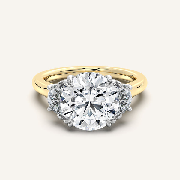 Round Three Stone Halfmoon Ring | 18k Two Tone