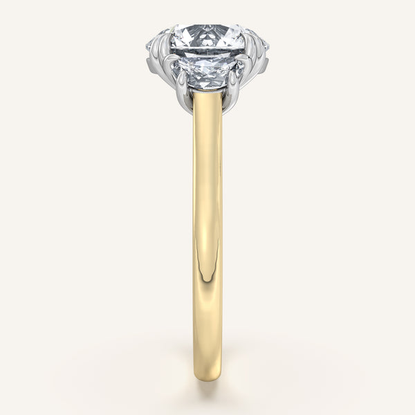 Round Three Stone Halfmoon Ring | 18k Two Tone
