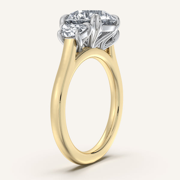 Round Three Stone Halfmoon Ring | 18k Two Tone