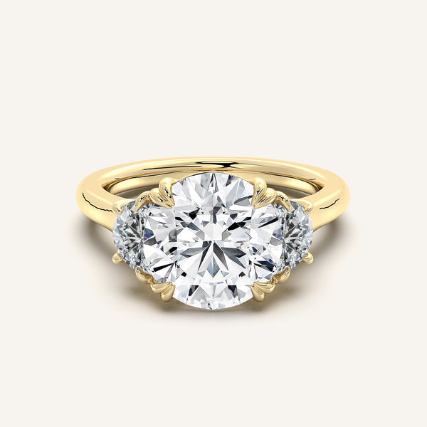 Round Three Stone Halfmoon Ring | 18k Yellow Gold