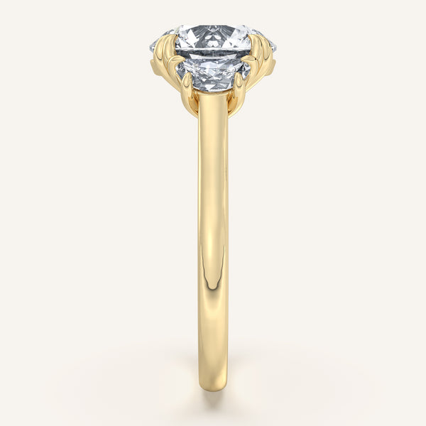 Round Three Stone Halfmoon Ring | 18k Yellow Gold