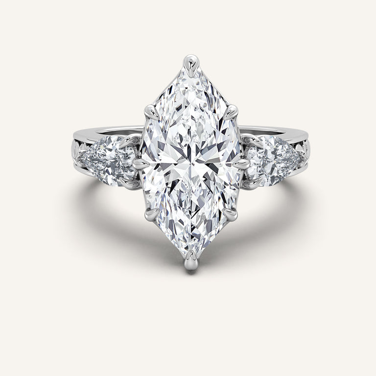 Image for Marquise Engraved Three Stone Ring | Platinum