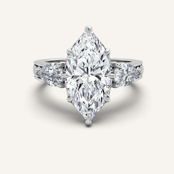 Marquise Engraved Three Stone Ring | 14k White Gold