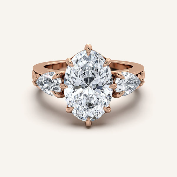 Oval Engraved Three Stone Ring | 18k Rose Gold