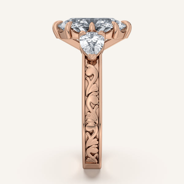 Oval Engraved Three Stone Ring | 14k Rose Gold