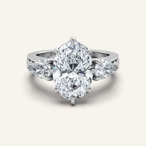 Oval Engraved Three Stone Ring | 18k White Gold