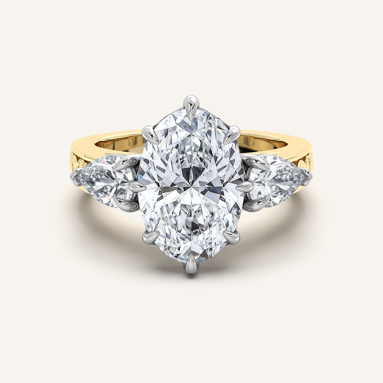 Image for Oval Engraved Three Stone Ring | 18k Two Tone Gold