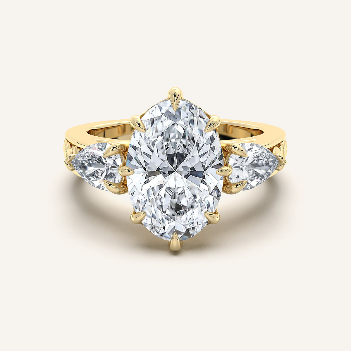 Image for Oval Engraved Three Stone Ring | 14k Yellow Gold