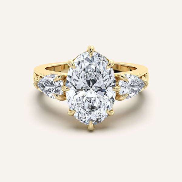 Oval Engraved Three Stone Ring | 14k Yellow Gold