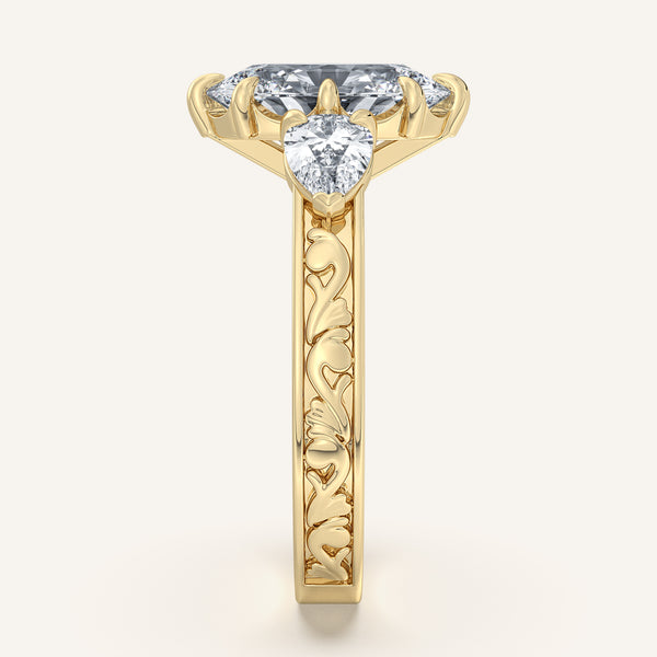 Oval Engraved Three Stone Ring | 18k Yellow Gold