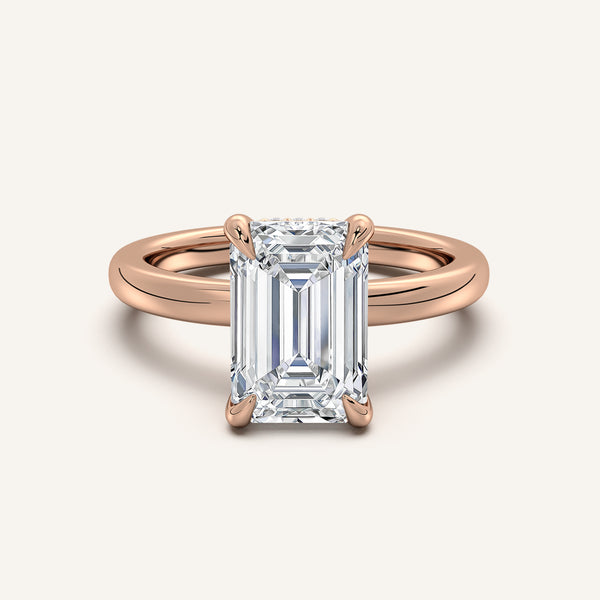 Emerald Cut Low Profile Hidden Halo Ring | 18k Rose Gold