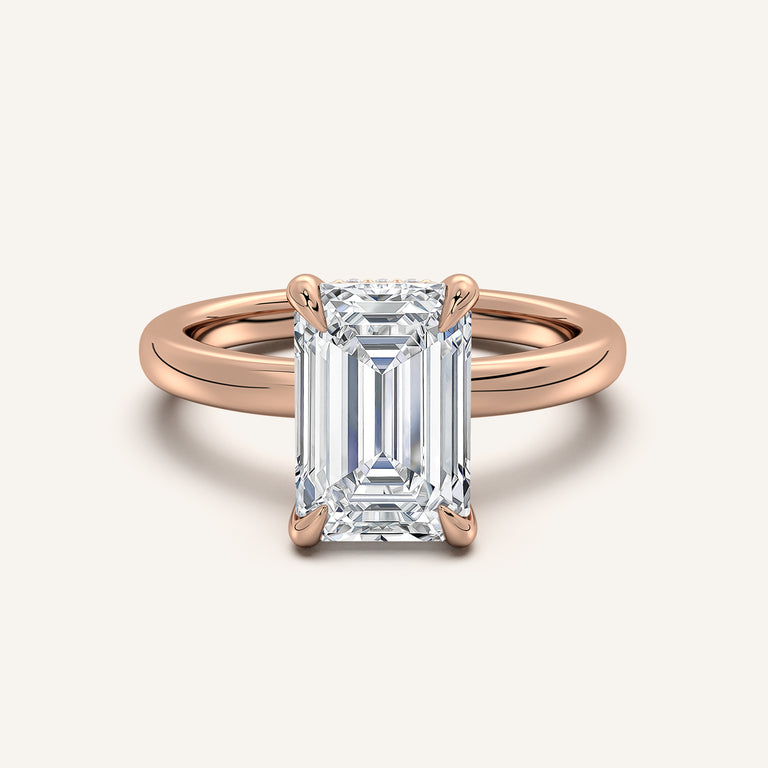 Image for Emerald Cut Low Profile Hidden Halo Ring | 18k Rose Gold