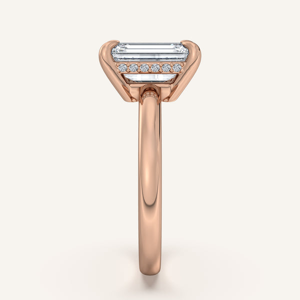 Emerald Cut Low Profile Hidden Halo Ring | 18k Rose Gold