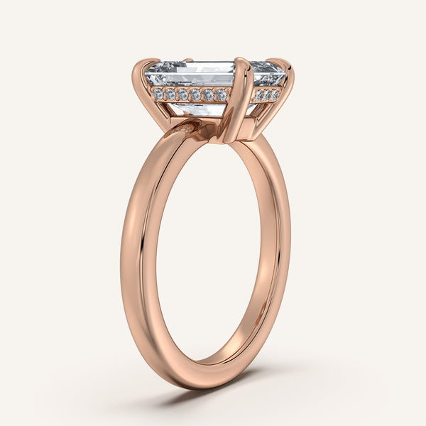 Emerald Cut Low Profile Hidden Halo Ring | 18k Rose Gold
