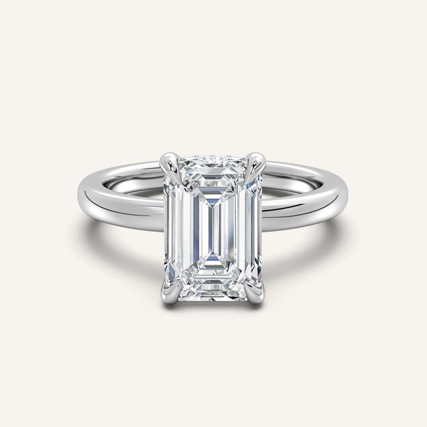 Emerald Cut Low Profile Hidden Halo Ring | 18k White Gold