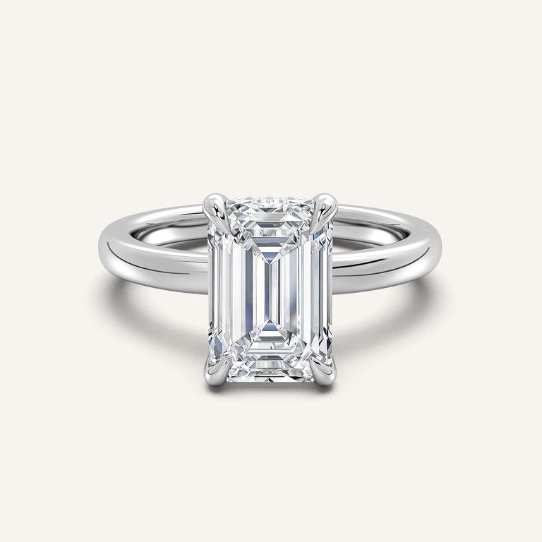 Image for Emerald Cut Low Profile Hidden Halo Ring | 14k White Gold