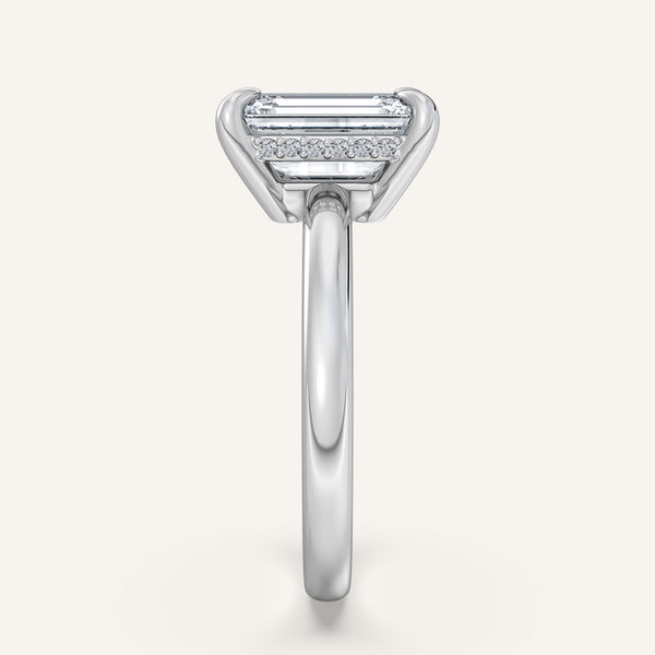 Emerald Cut Low Profile Hidden Halo Ring | 14k White Gold