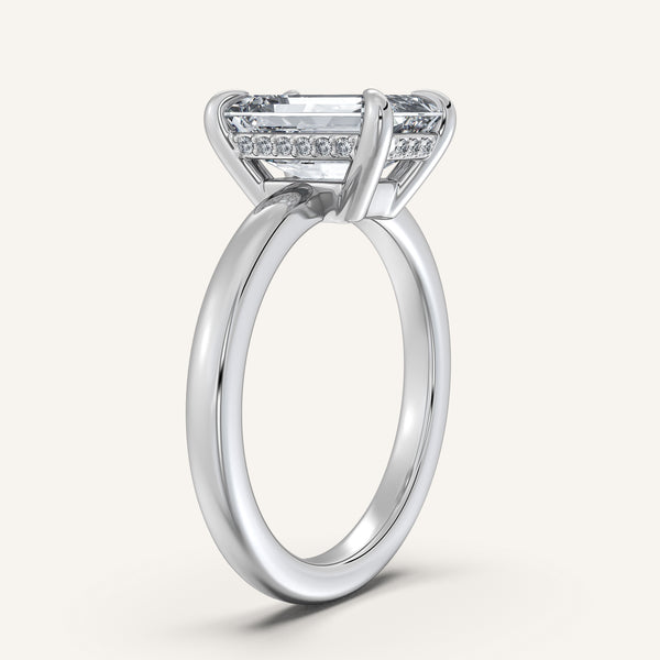 Emerald Cut Low Profile Hidden Halo Ring | 14k White Gold