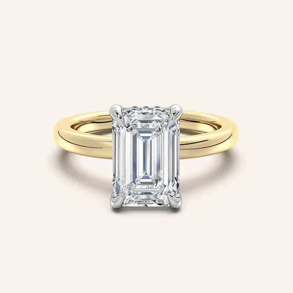 Emerald Cut Low Profile Hidden Halo Ring | 14k Two Tone Gold