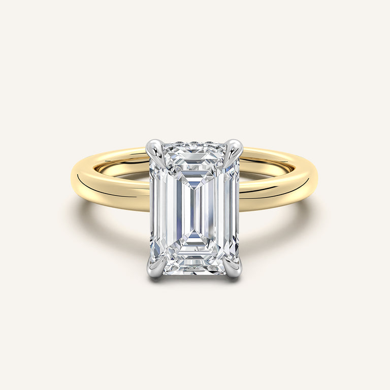 Image for Emerald Cut Low Profile Hidden Halo Ring | 14k Two Tone Gold