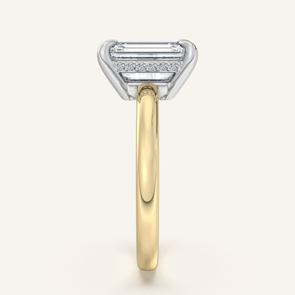 Emerald Cut Low Profile Hidden Halo Ring | 18k Two Tone Gold