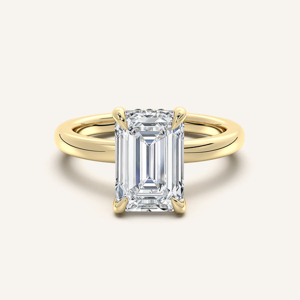 Emerald Cut Low Profile Hidden Halo Ring | 18k Yellow Gold