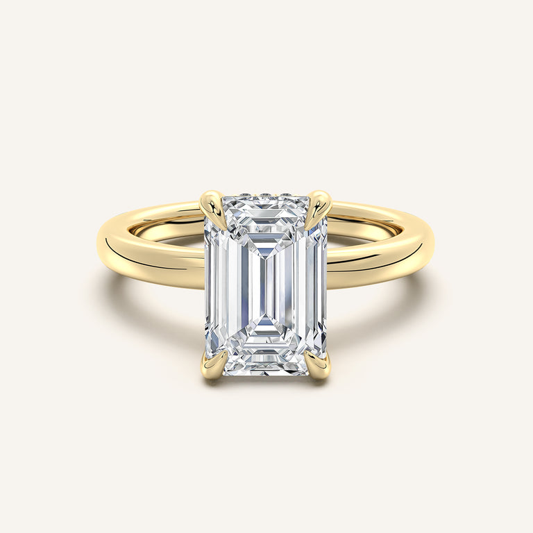 Image for Emerald Cut Low Profile Hidden Halo Ring | 18k Yellow Gold