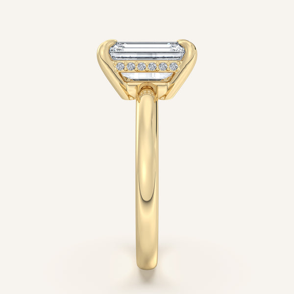 Emerald Cut Low Profile Hidden Halo Ring | 14k Yellow Gold