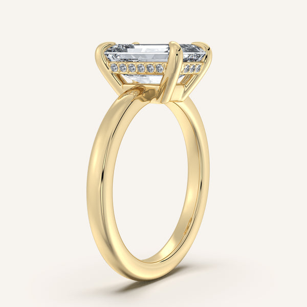 Emerald Cut Low Profile Hidden Halo Ring | 14k Yellow Gold