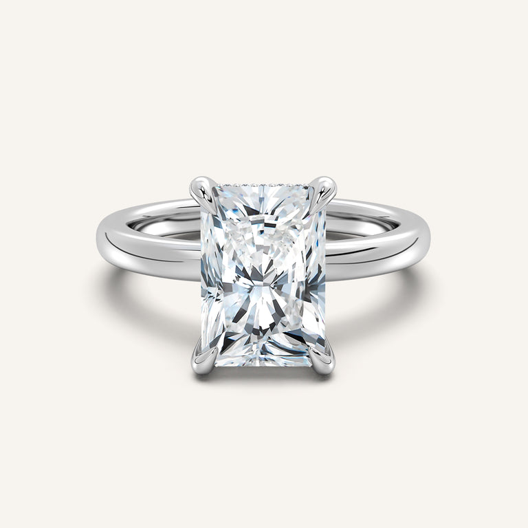 Image for Radiant Cut Low Profile Hidden Halo Ring | 18k White Gold