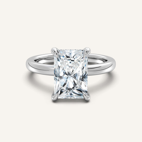 Radiant Cut Low Profile Hidden Halo Ring | 14k White Gold