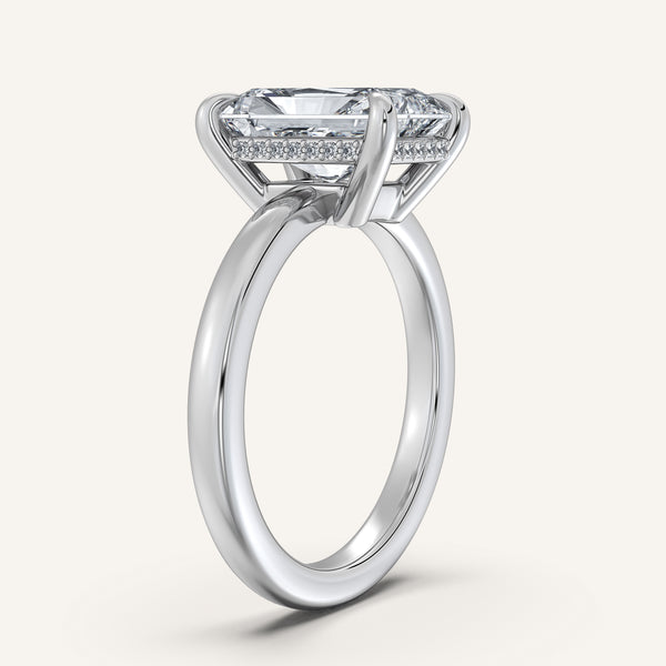 Radiant Cut Low Profile Hidden Halo Ring | 18k White Gold