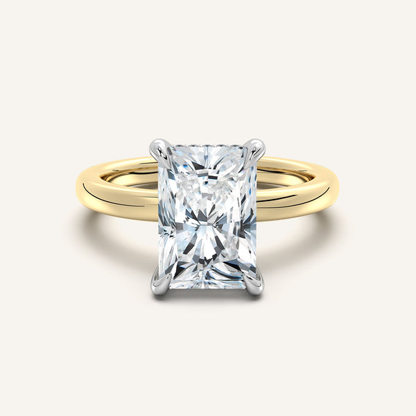 Radiant Cut Low Profile Hidden Halo Ring | 14k Two Tone Gold