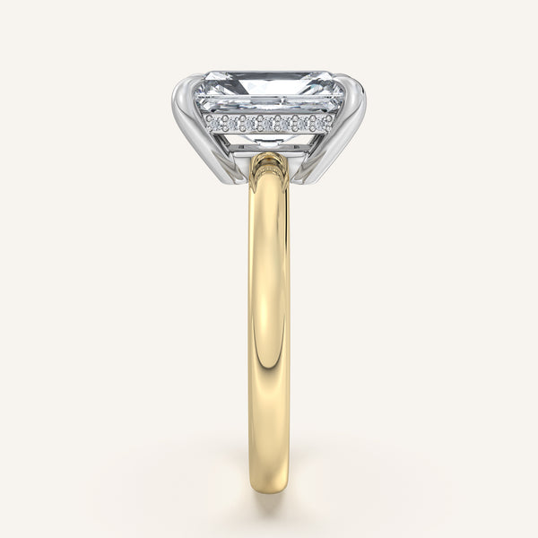 Radiant Cut Low Profile Hidden Halo Ring | 14k Two Tone Gold