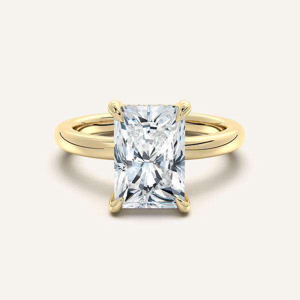 Radiant Cut Low Profile Hidden Halo Ring | 18k Yellow Gold