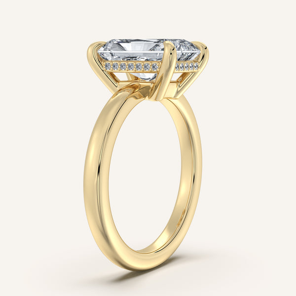 Radiant Cut Low Profile Hidden Halo Ring | 18k Yellow Gold