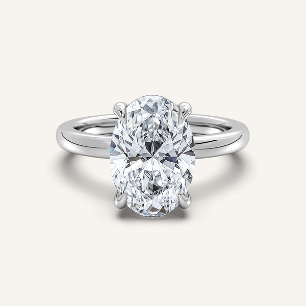 Oval Low Profile Hidden Halo Ring | 18k White Gold