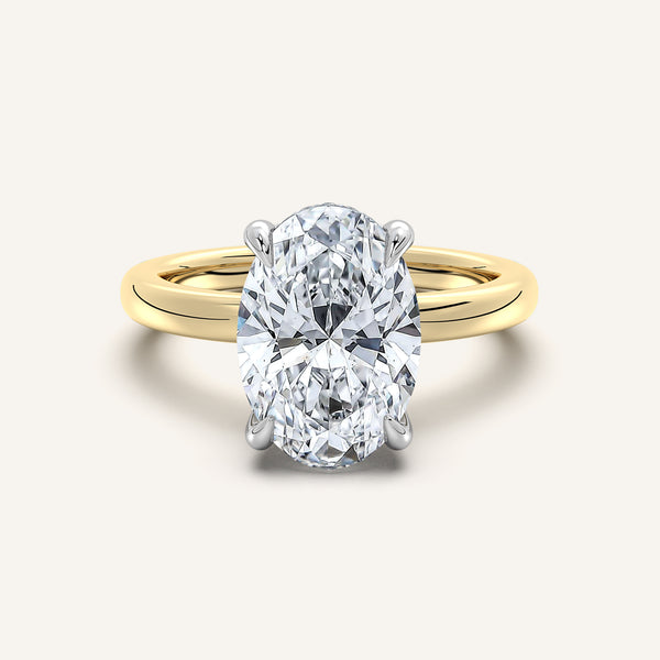 Oval Low Profile Hidden Halo Ring | 18k Two Tone Gold
