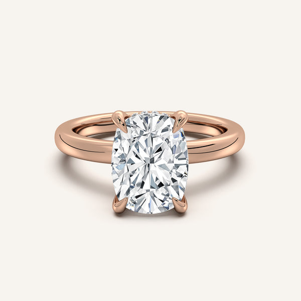 Cushion Cut Low Profile Hidden Halo Ring | 18k Rose Gold