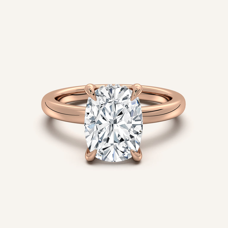Image for Cushion Cut Low Profile Hidden Halo Ring | 18k Rose Gold