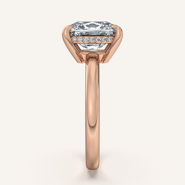Cushion Cut Low Profile Hidden Halo Ring | 18k Rose Gold
