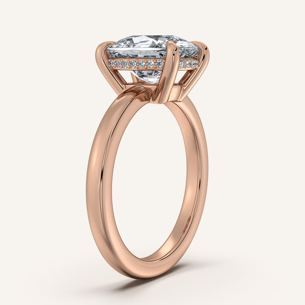 Cushion Cut Low Profile Hidden Halo Ring | 14k Rose Gold