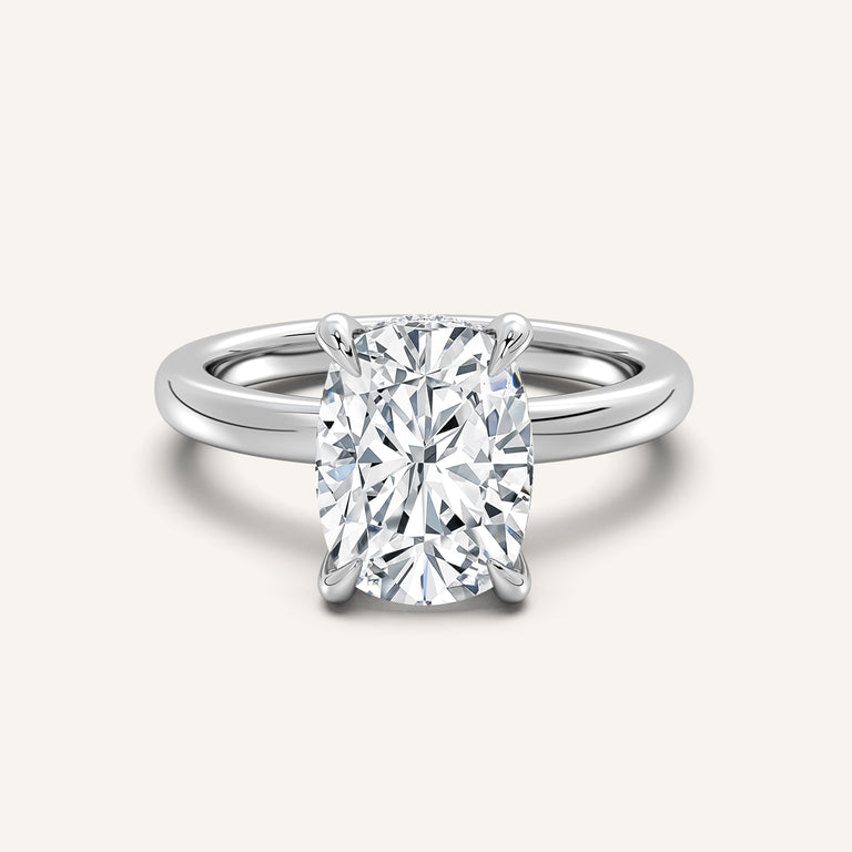 Image for Cushion Cut Low Profile Hidden Halo Ring | 14k White Gold