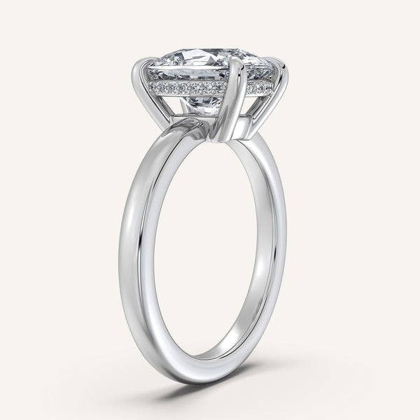 Cushion Cut Low Profile Hidden Halo Ring | 14k White Gold