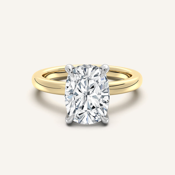 Cushion Cut Low Profile Hidden Halo Ring | 18k Two Tone Gold