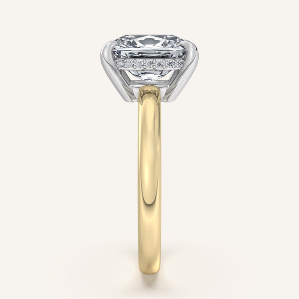 Cushion Cut Low Profile Hidden Halo Ring | 18k Two Tone Gold