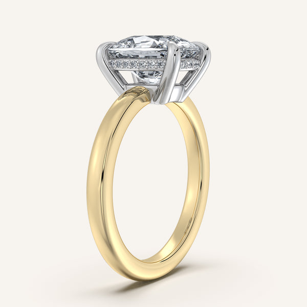 Cushion Cut Low Profile Hidden Halo Ring | 14k Two Tone Gold