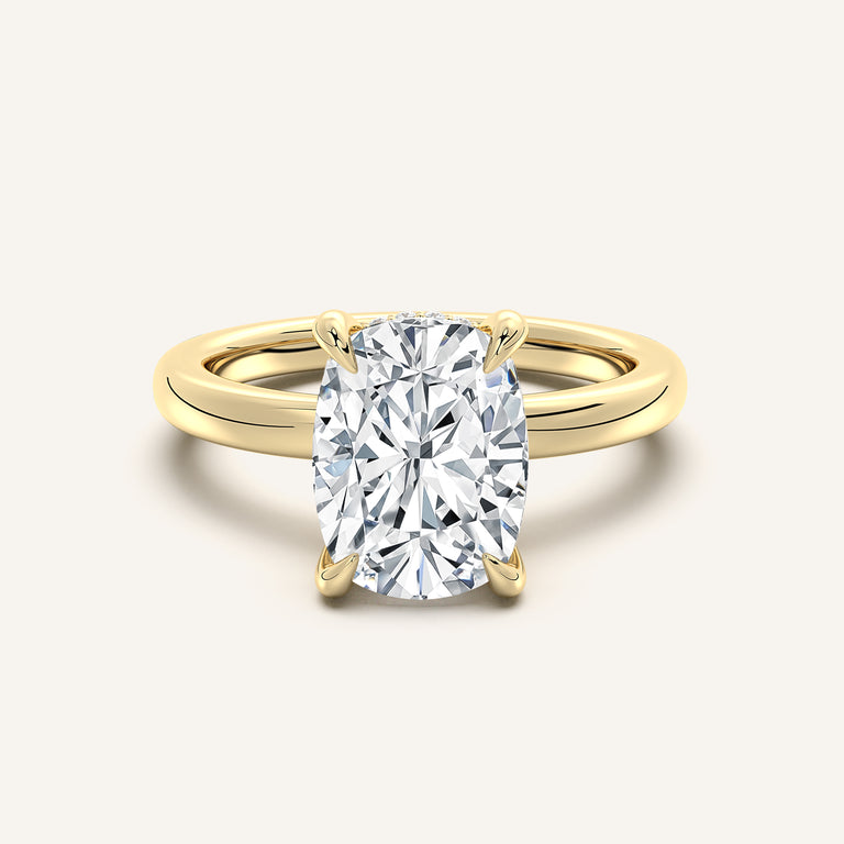 Image for Cushion Cut Low Profile Hidden Halo Ring | 18k Yellow Gold