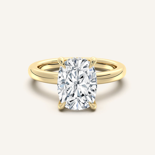 Cushion Cut Low Profile Hidden Halo Ring | 14k Yellow Gold